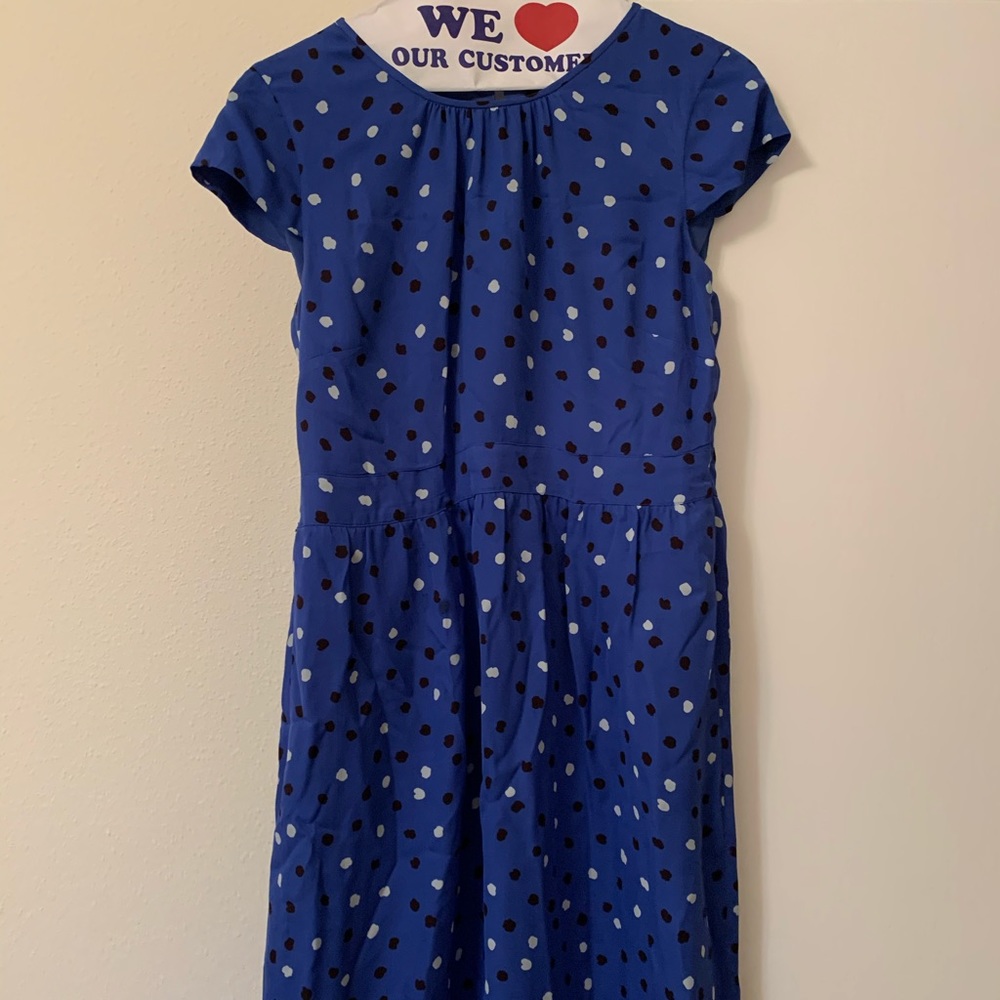 J. Crew Blue Polka Dot Cap-Sleeve Dress